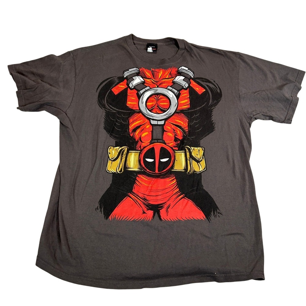 Marvel Deadpool Costume Graphic T-Shirt Mens XL Charcoal Gray Mad Engine Tee